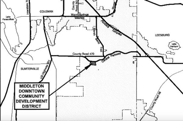 This map shows the location of the Middleton Downtown Community Development District