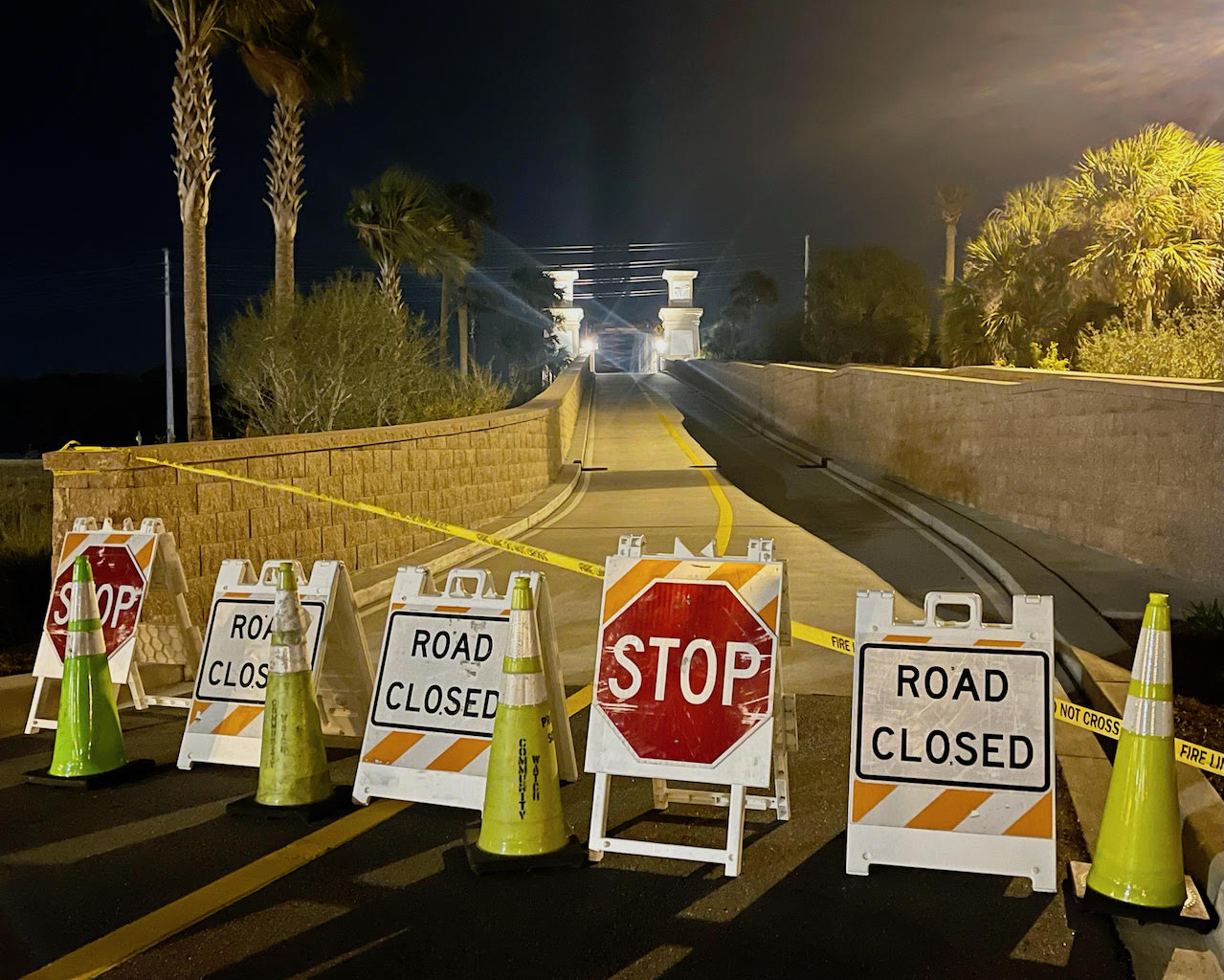 The entrance to the Chitty Chatty golf cart bridge was blocked off early Wednesday morning