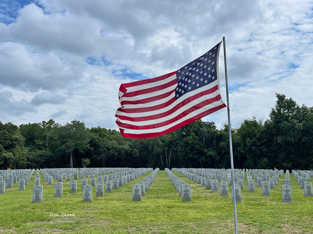 Flag flying at Florida National Cemetery in Bushnell