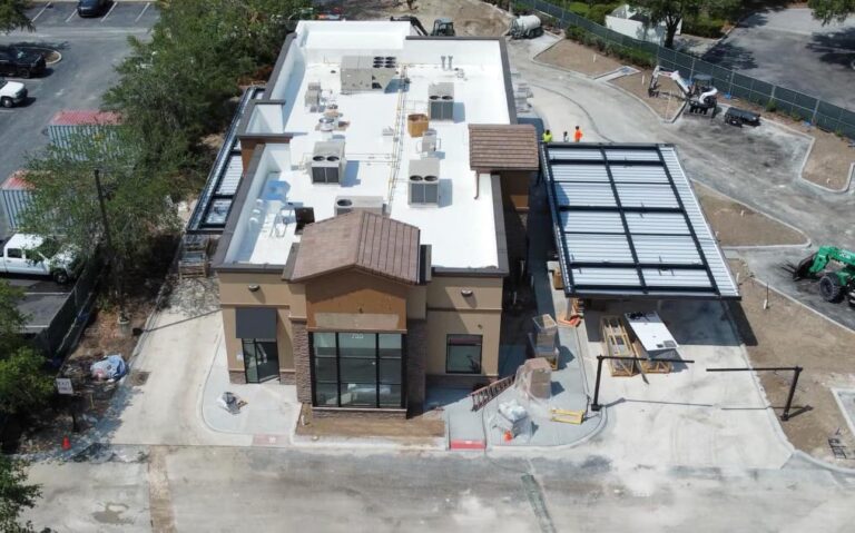 This aerial shot shows changes coming to the drive thru at the renovated Chick fil A in The Villages