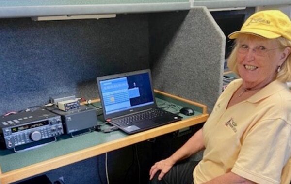 Amateur Radio operator Bridget Wyrick “N1XAU” showing off her shortwave radio skills