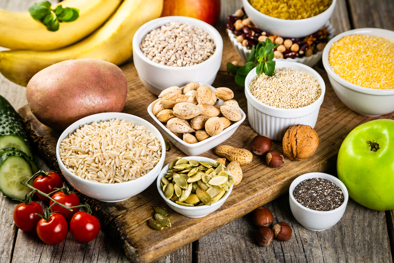 Selection of good carbohydrates sources. Healthy vegan diet