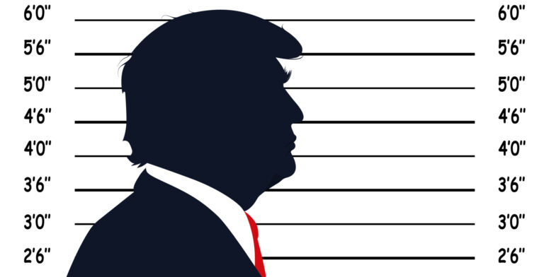 New York .2023. Silhouette of Trump on the background for prisoners