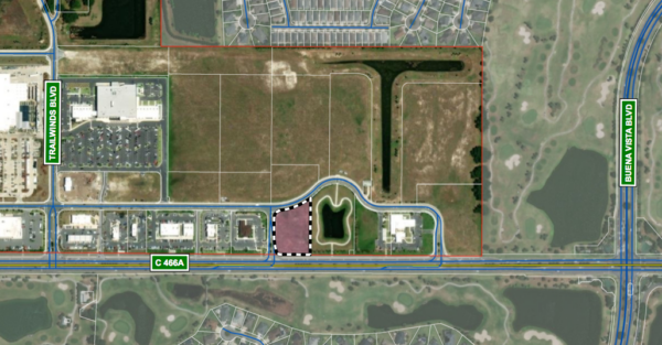 The dotted lines show the location of the Mister Car Wash location at Trailwinds Village