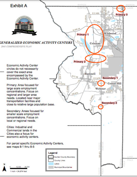This map shows the eonomic activity areas designated by Sumter County This map shows the eonomic activity areas designated by Sumter County