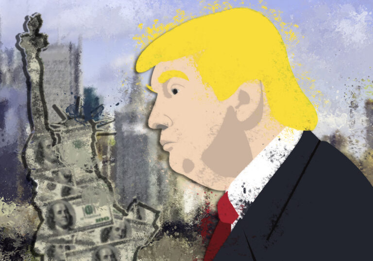 Donald Trump, president of USA and Statue of Liberty