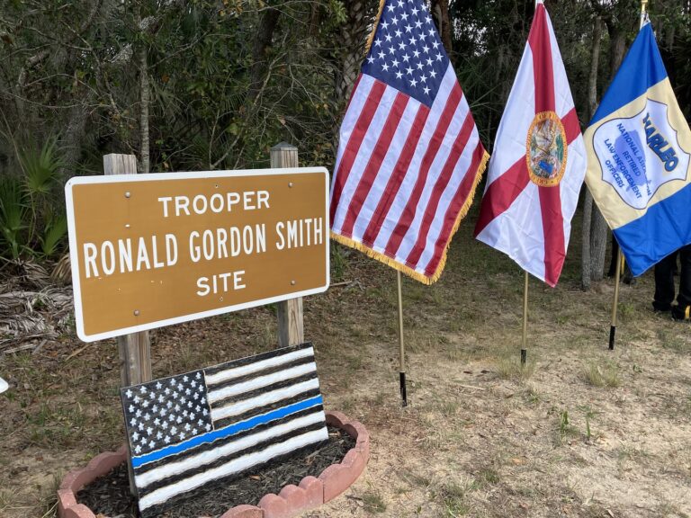 A display honors Trooper Ronald Smith