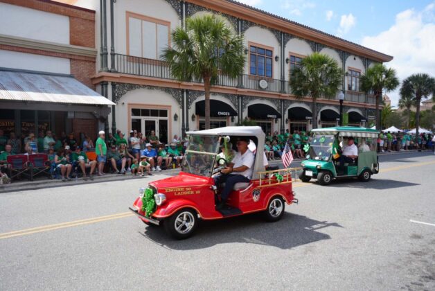 Firetruck golf cart at 2024 St. Patrick's Day Festival in The Villages