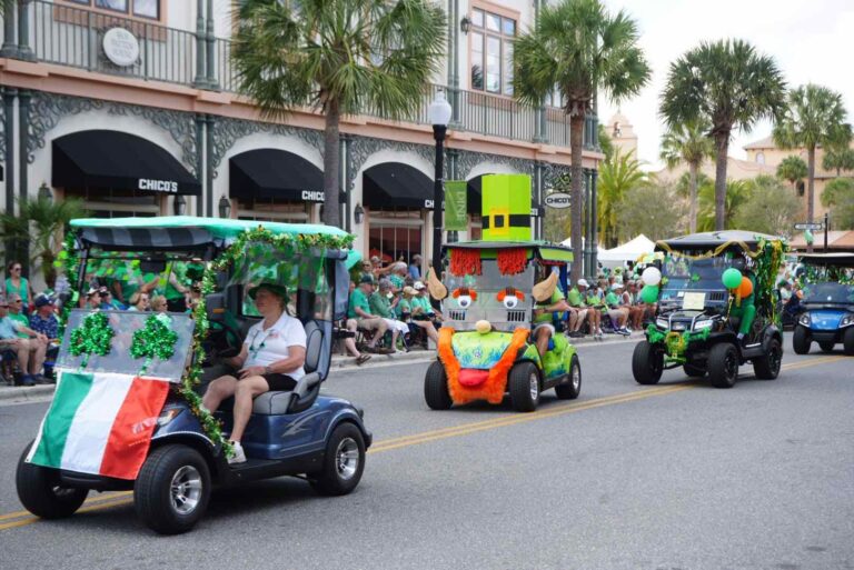 Golf carts at the 2024 St. Patrick's Day Festival in The Villages