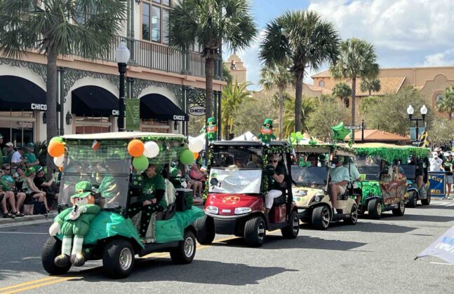 Golf carts in parade at St. Patrick's Day Festival in Spanish Springs