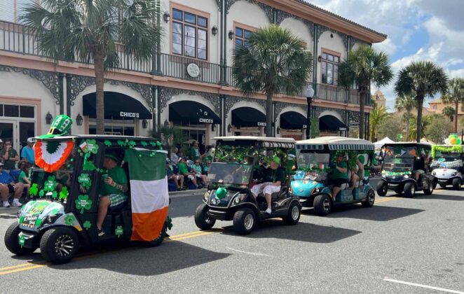 Villagers in their golf carts at St. Patrick's Day Festival in Spanish Springs