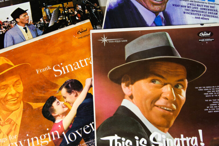 Viersen, Germany 3. January 2020: Close up of Frank Sinatra vinyl record album covers