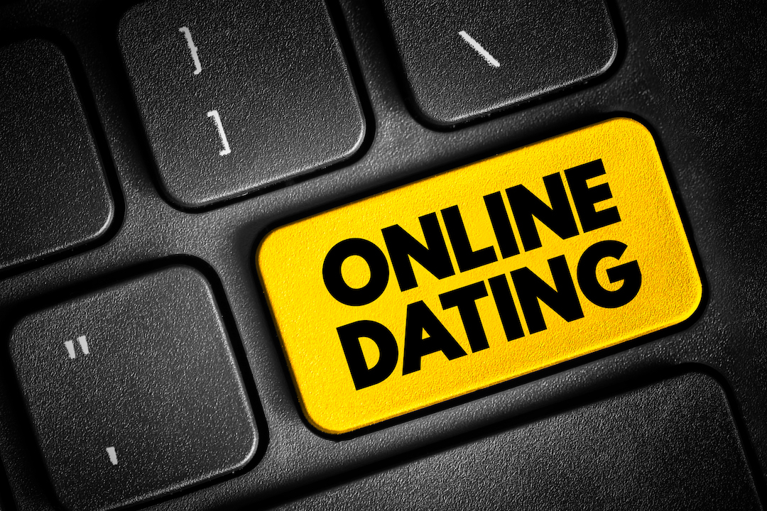 Online Dating text button on keyboard, concept background