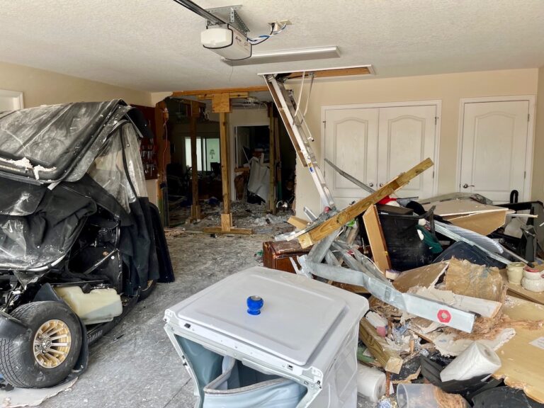 The garage of the home and its interior sustained serious damage in the crash.