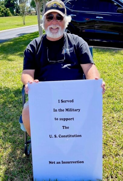 Vietnam veteran Gerry Allen protested outside the event Vietnam veteran Gerry Allen protested outside the event