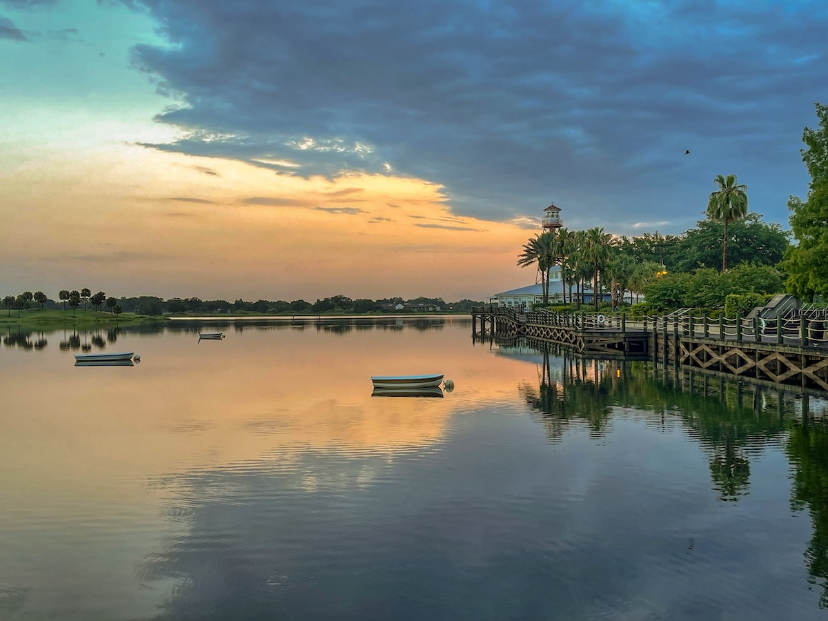 Peaceful sunrise over Lake Sumter Landing