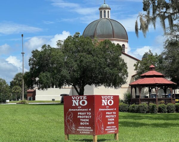 A sign in opposition to Amendment 4 has been posted at St. Timothy s Catholic Church in The Villages A sign in opposition to Amendment 4 has been posted at St. Timothy s Catholic Church in The Villages