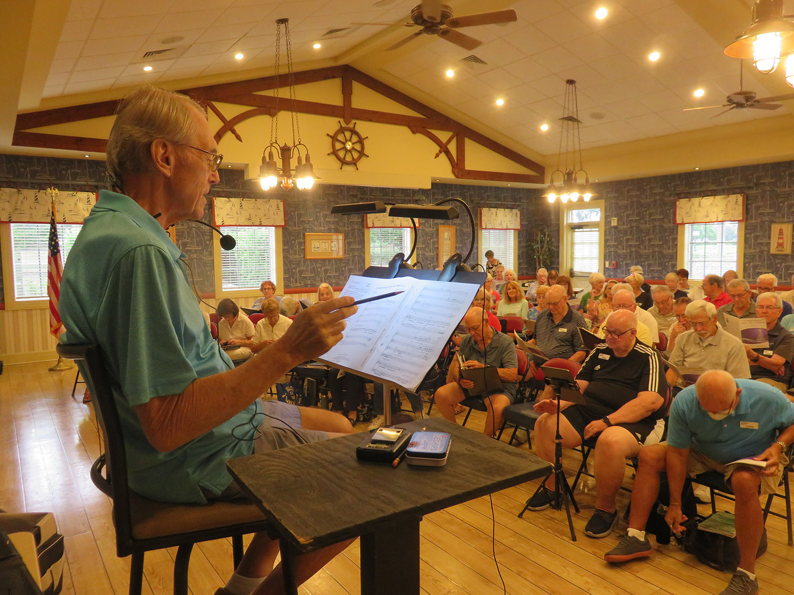Bill Davis rehearses with the Villages Pops Chorus on Saturday
