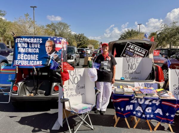 Pat Driscoll was urging voters to vote no on a School Board Referendum to raise the sales tax a half cent to fund new building Pat Driscoll was urging voters to vote no on a School Board Referendum to raise the sales tax a half cent to fund new building