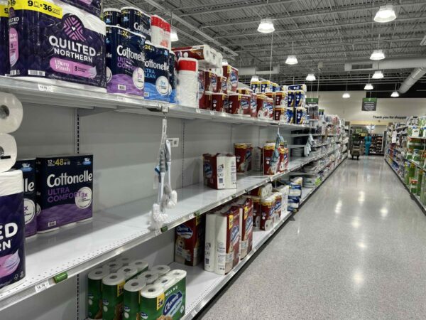 Shelves of toilet paper were starting to thin out Wednesday afternoon at Publix at Colony Plaza