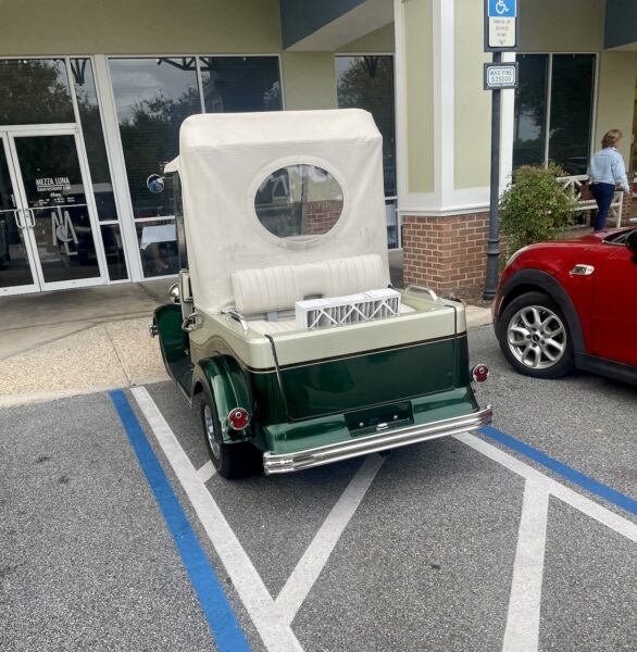 This entitled golf cart driver found prime parking at Mezzaluna at Colony Plaaa 2 This entitled golf cart driver found prime parking at Mezzaluna at Colony Plaaa 2