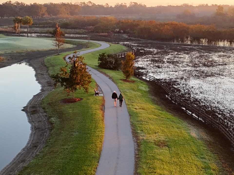 Sunrise walk on Hogeye Pathway in The Villages