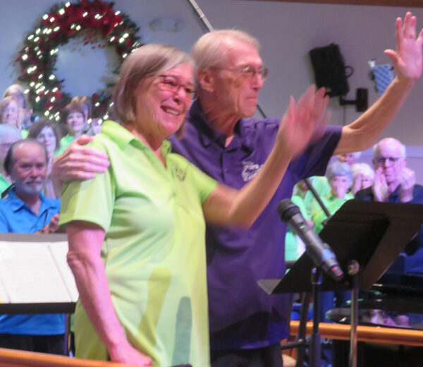 Sue and Bill Davis wave goodbye after last song at farewell concert on Monday for the Villages Pops Chorus Sue and Bill Davis wave goodbye after last song at farewell concert on Monday for the Villages Pops Chorus