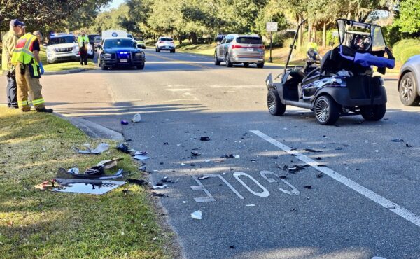 The driver of this golf cart was seriously injured in a crash on Morse Boulevard The driver of this golf cart was seriously injured in a crash on Morse Boulevard