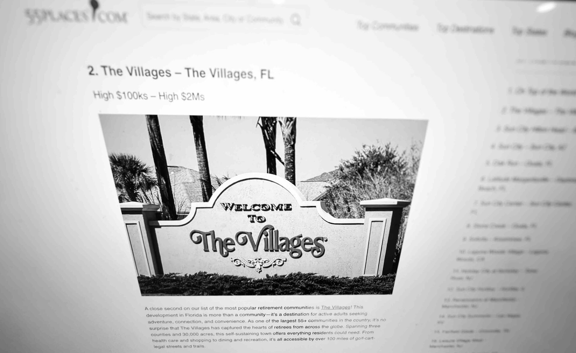 55Places.com ranks The Villages the second most popular active adult community