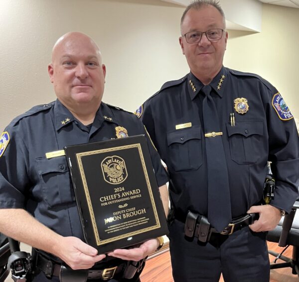Deputy Chief Jason Brough, left, was surprised to receive the Chief s Award from Chief Steven Hunt. Deputy Chief Jason Brough, left, was surprised to receive the Chief s Award from Chief Steven Hunt.
