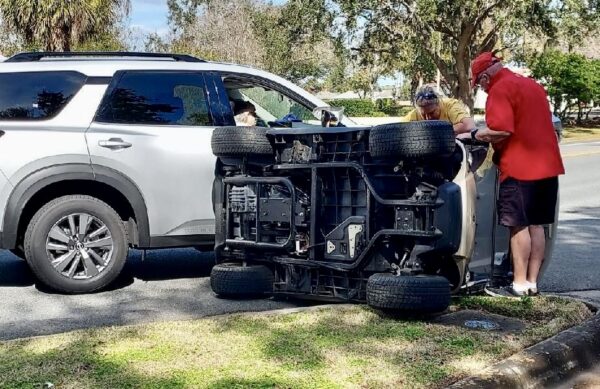 The person driving this golf cart was transported by ambulance to a local hospital after a crash Monday on Morse Boulevard The person driving this golf cart was transported by ambulance to a local hospital after a crash Monday on Morse Boulevard