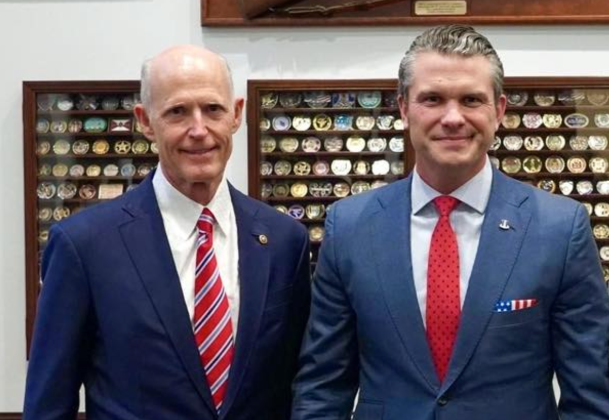 U.S. Sen. Rick Scott, left and Pete Hegseth
