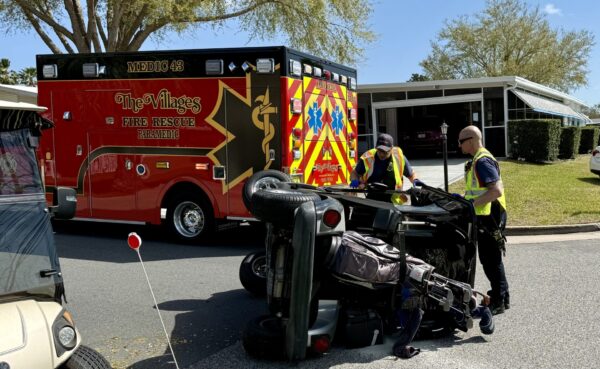 A golf cart overturned in an accident Saturday on the Historic Side of The VIllages A golf cart overturned in an accident Saturday on the Historic Side of The VIllages