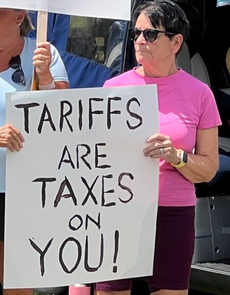A protester at the April 5 rally in The Villages took issue with the Trump administration s tarffs A protester in The Villages took issue with the Trump administrations's tariffs.