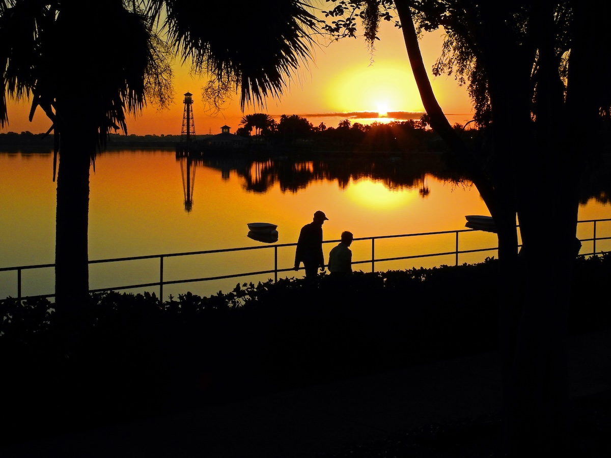 Beautiful morning for a walk on the boardwalk at Lake Sumter Landing Beautiful morning for a walk on the boardwalk at Lake Sumter Landing