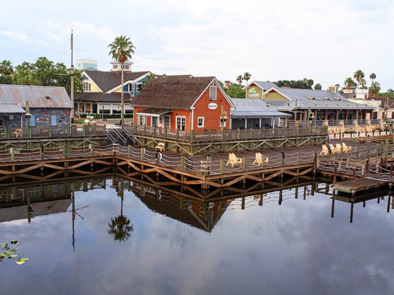 Drone shot of boardwalk at Lake Sumter Landing