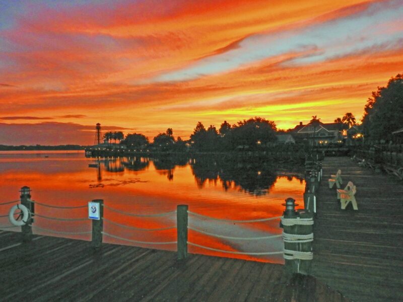 Sunrise from the boardwalk at Lake Sumter Landing