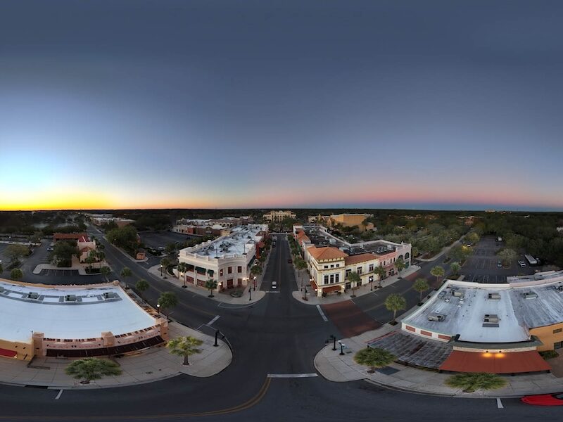 Panoramic view of Spanish Springs Town Square at sunrise