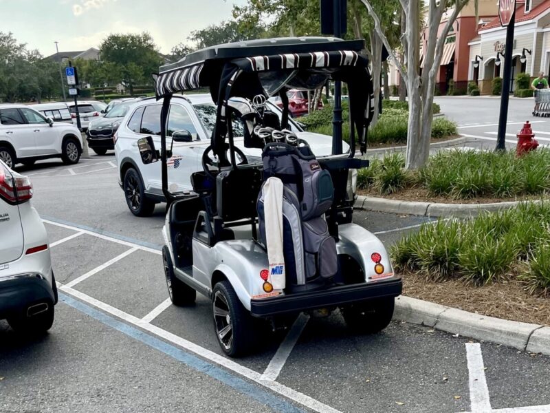 This golf cart driver was feeling entitled by using a handicapped accommodation zone at Southern Trace Plaza