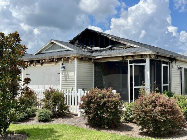 This home in the Charlee Villas in the Village of DeLuna was struck by lightning Saturday night This home in the Charlee Villas in the Village of DeLuna was struck by lightning Saturday night