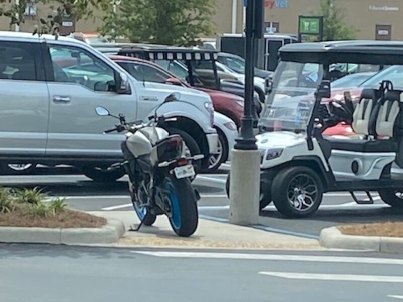 This motorcyclist found some convenient parking at Magnolia Plaza