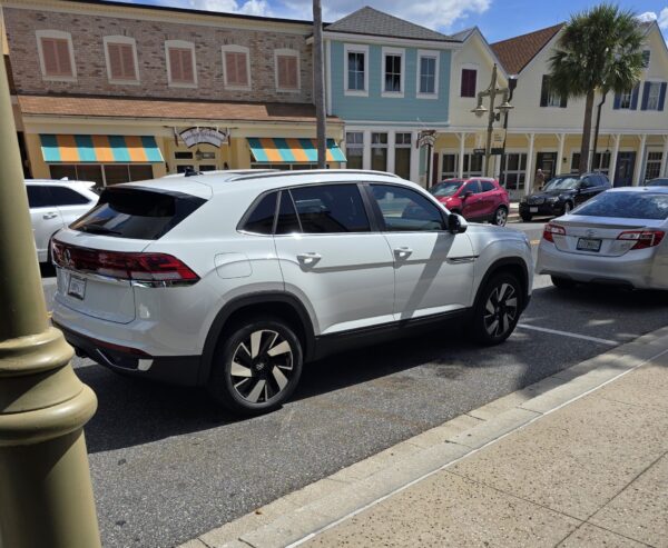 This. driver apparently did not want to get too close to the curb at Lake Sumter Landing This. driver apparently did not want to get too close to the curb at Lake Sumter Landing
