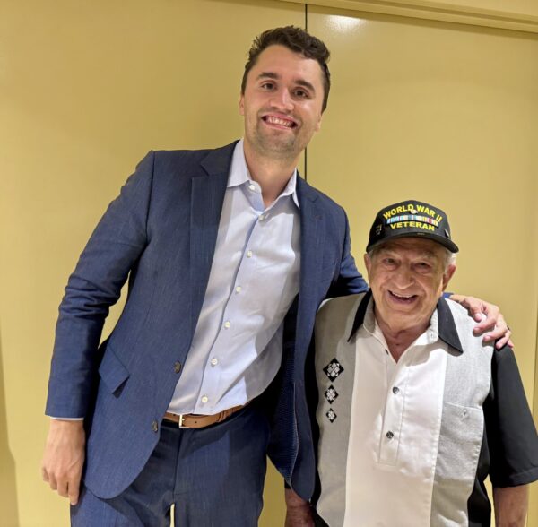 Charlie Kirk, left, with Villager Irving Locker Charlie Kirk, left, with Villager Irving Locker