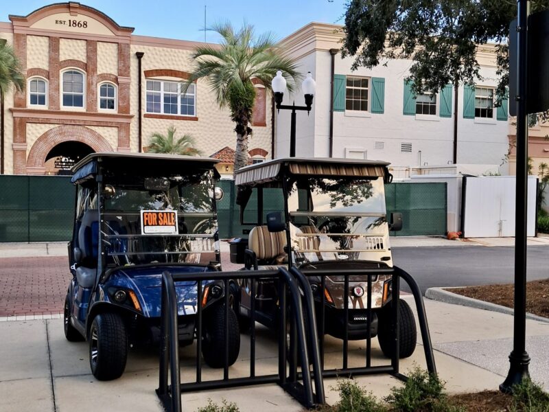 Some obviously confused golf cart drivers were parked at the bicycle rack at Spanish Springs