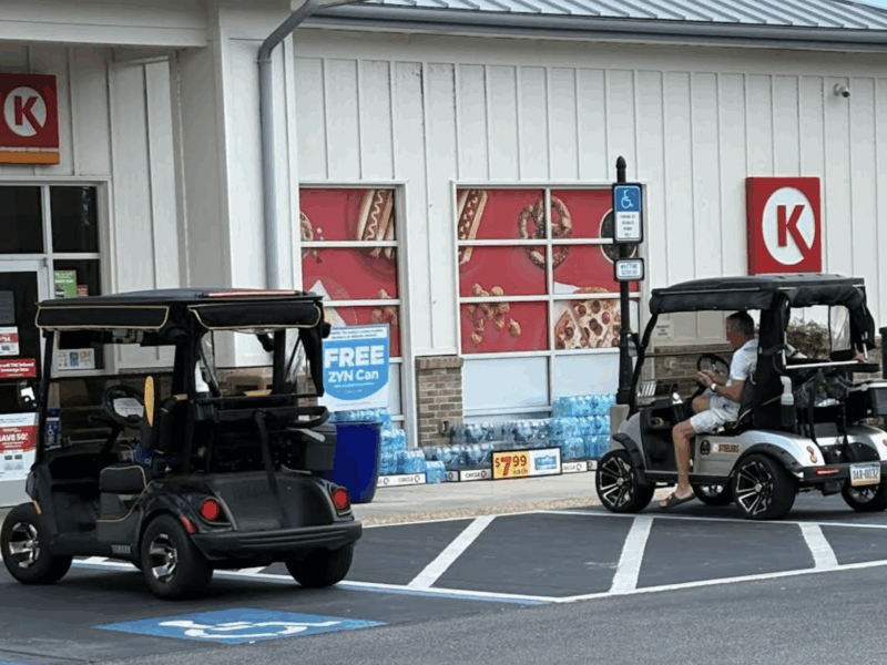 These golf carts were parked in handicapped parking at a local Circle K
