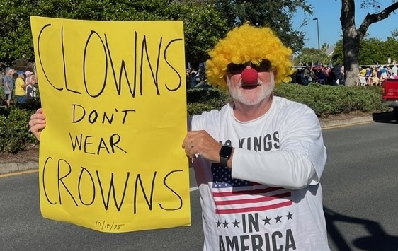 A man dressed as a clown joined the No Kings rally in The Villages