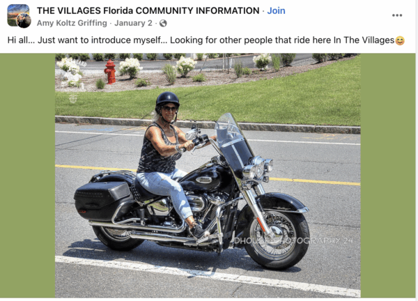 Amy Griffing announced her arrival in The Villages in a social media post Amy Griffing announced her arrival in The Villages in a social media post