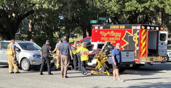 Emergency personnel were at the scene of a crash Wednesday afternoon at La Plaza Grande in The Villages. Emergency personnel were at the scene of a crash Wednesday afternoon at La Plaza Grande in The Villages.