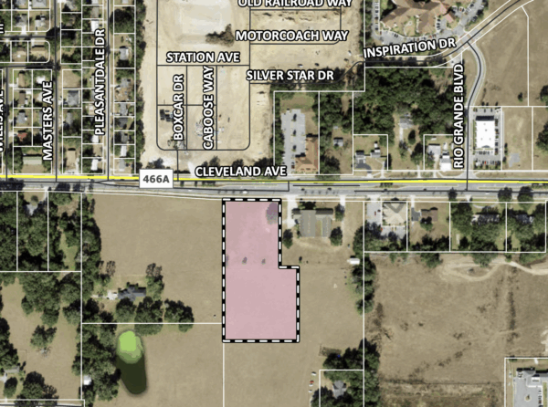 The shaded area shows the proposed location of the automotive repair shop on Cleveland Avenue County Road 466A The shaded area shows the proposed location of the automotive repair shop on Cleveland Avenue County Road 466A