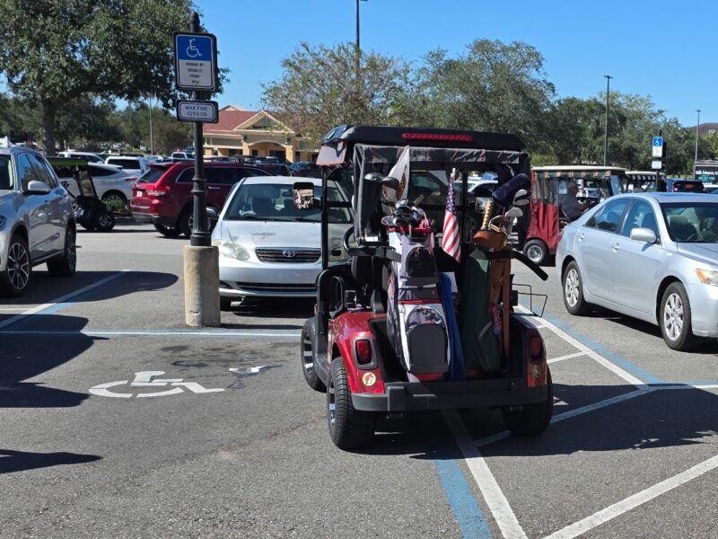 This golf cart was parked in the handicapped area at Southern Trace Plaza in The Villages
